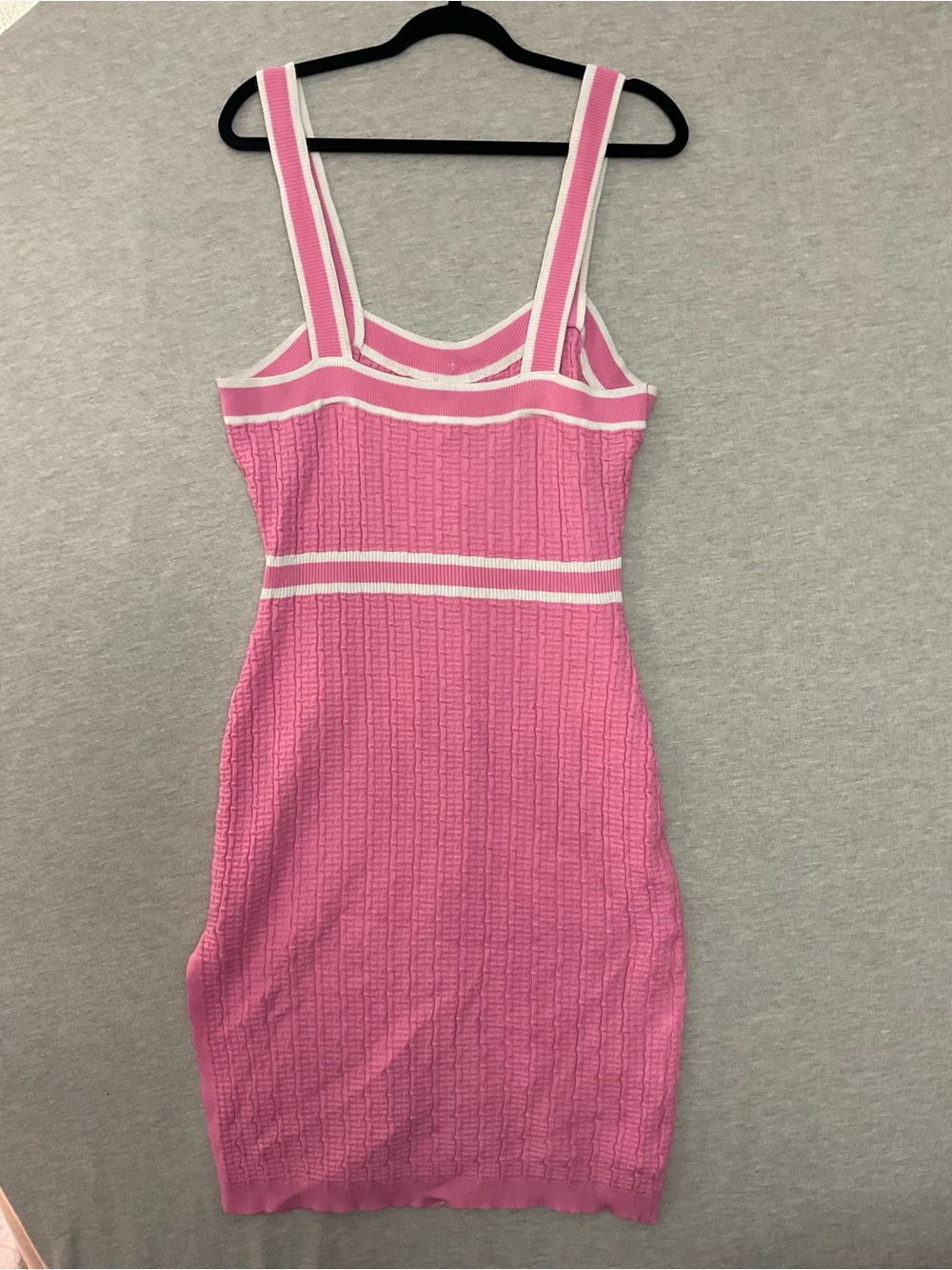 Fashion nova Pink Knit Button-Front Sheath Dress with White Trim - Picture 3 of 7